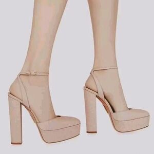 $950 Aquazzura Women Gold Pumps Sz 11 So High Plateau 140MM New Block Heel Party